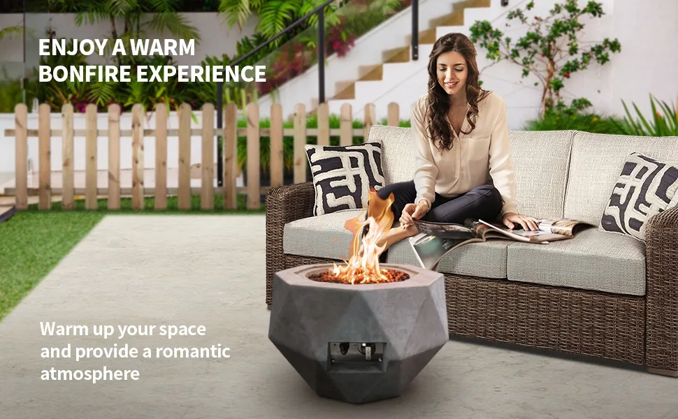 Concrete Propane Fire Pit Table 50,000 BTU Fire Pit Table with Tray Style Lid 25
