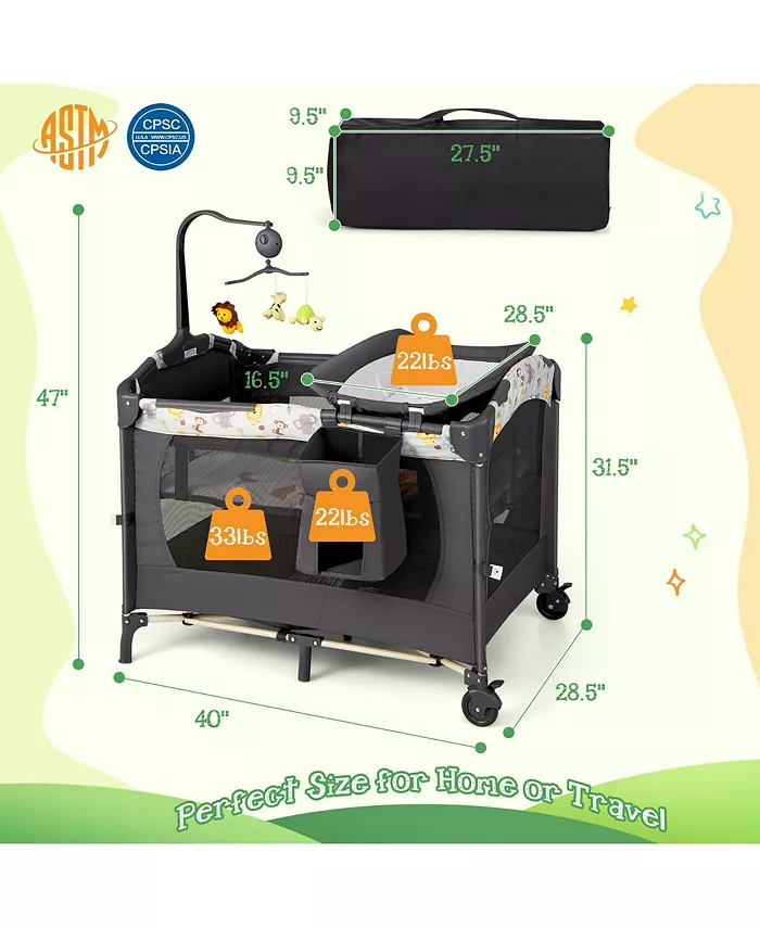 Costway Baby Bedside Sleeper Portable Baby Bassinet 4-in-1 Rolling Bassinet