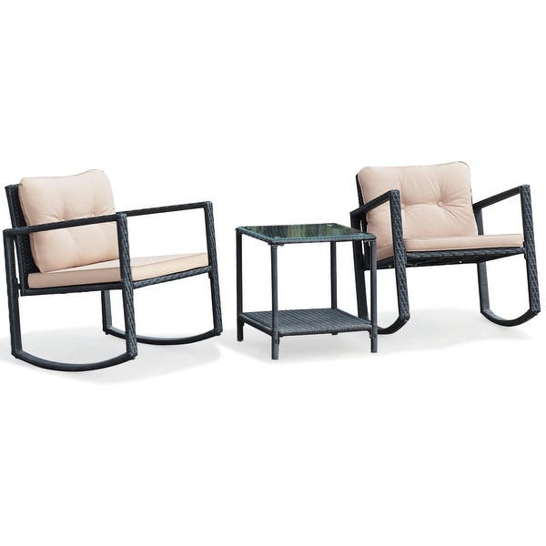 Costway 3PC Patio Rattan Conversation Set Rocking Chair Cushioned Sofa