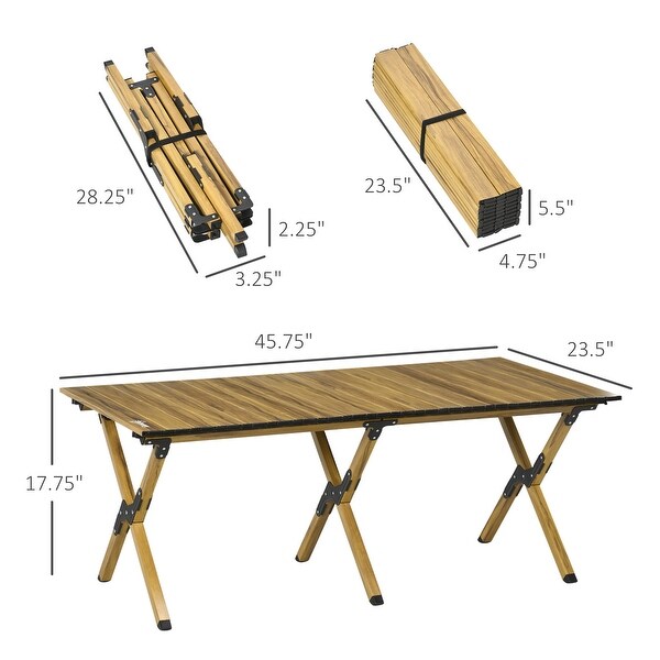 Outsunny 4ft Aluminum Camping Table,Folding RollUp Picnic Table with Carry Bag,Waterproof and Woodgrain Finish