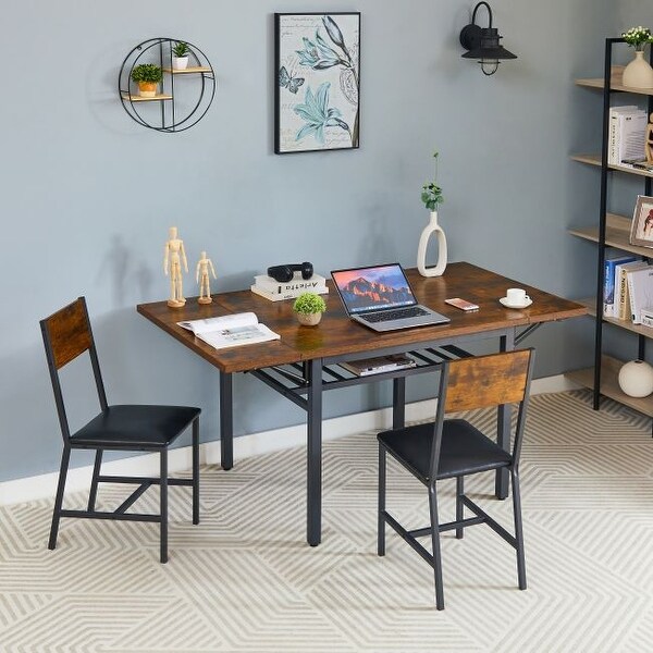 Mieres Folding Dining Table,Modern Kitchen Folding Table with Drop Leaf Bar Table Wine Rack,1.2Inch Thick Table Top