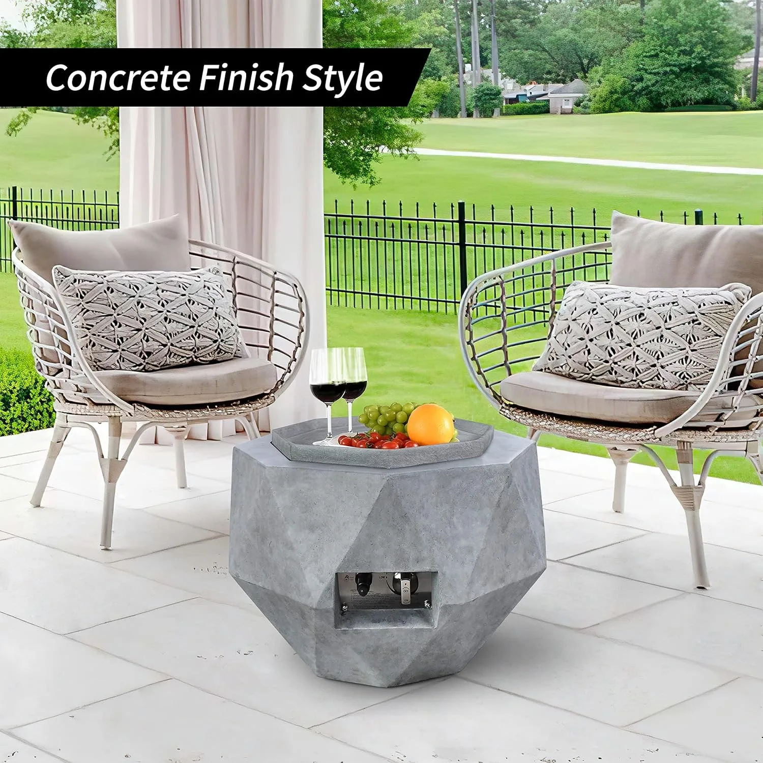 Concrete Propane Fire Pit Table 50,000 BTU Fire Pit Table with Tray Style Lid 25