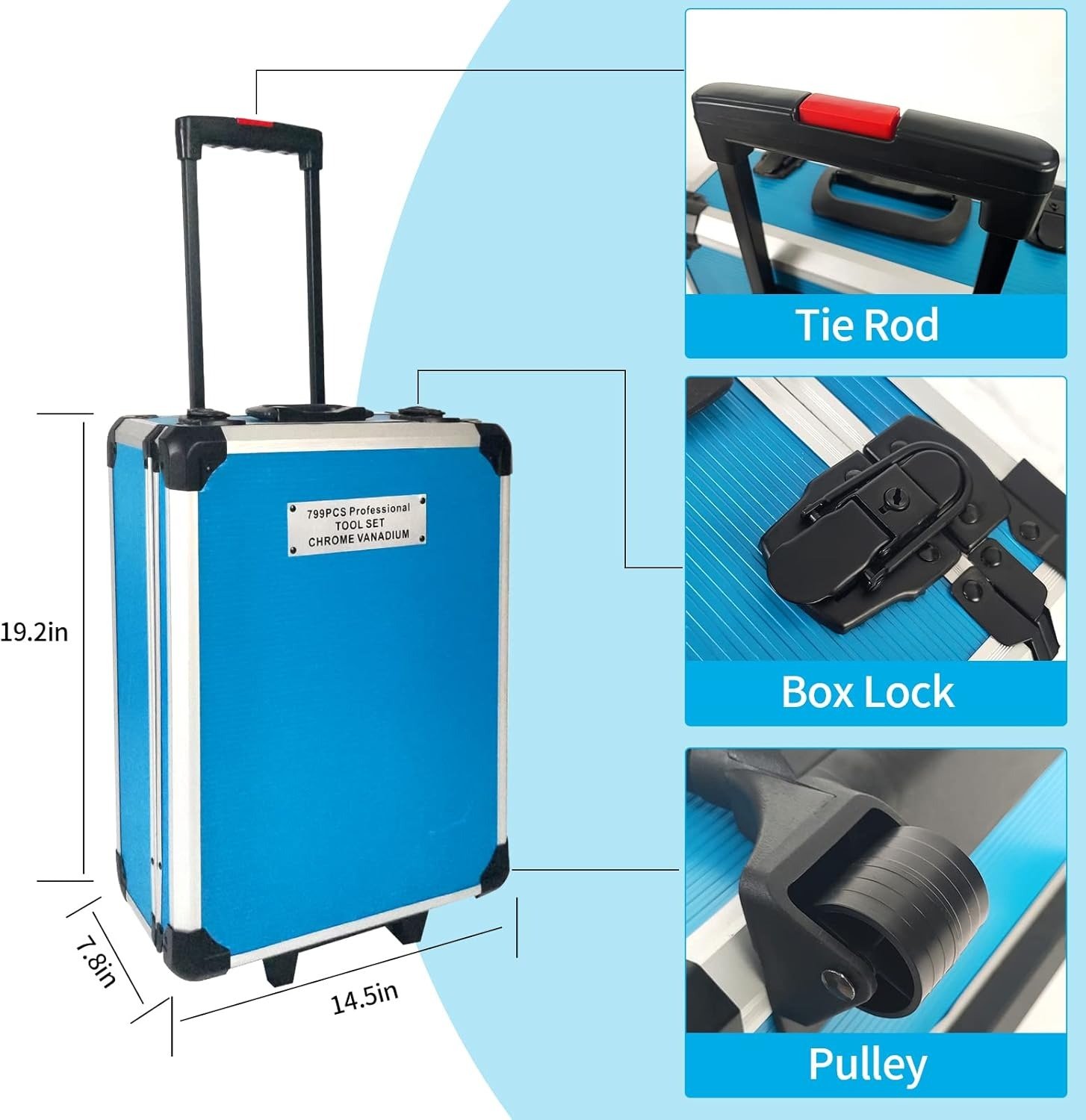799pcs Aluminum Trolley Case Tool Set Silver, House Repair Kit Set, Household Hand Tool Set, with Tool Belt