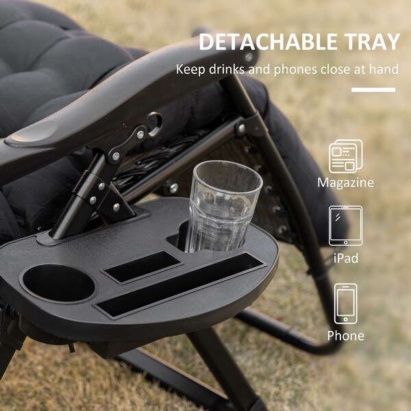 Outsunny Padded Zero Gravity Chairs,Folding Recliner Chair,Patio Lounger with Cup Holder,Adjustable Backrest