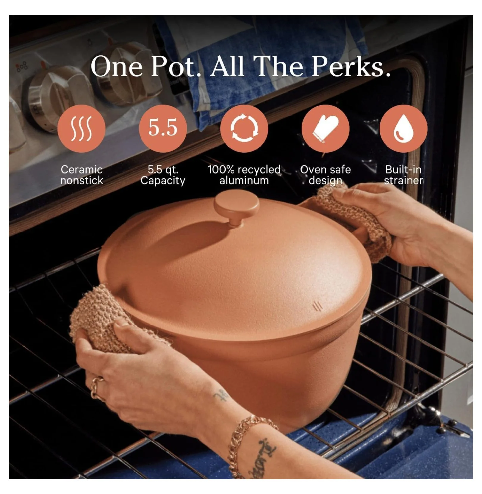 Keeomi Perfect Pot - 5.5 Qt. Nonstick Ceramic Sauce Pan with Lid | Versatile Cookware for Stovetop and Oven | Steam, Bake, Braise, Roast | PTFE and PFOA- | Toxin-, Easy to Clean | Spice
