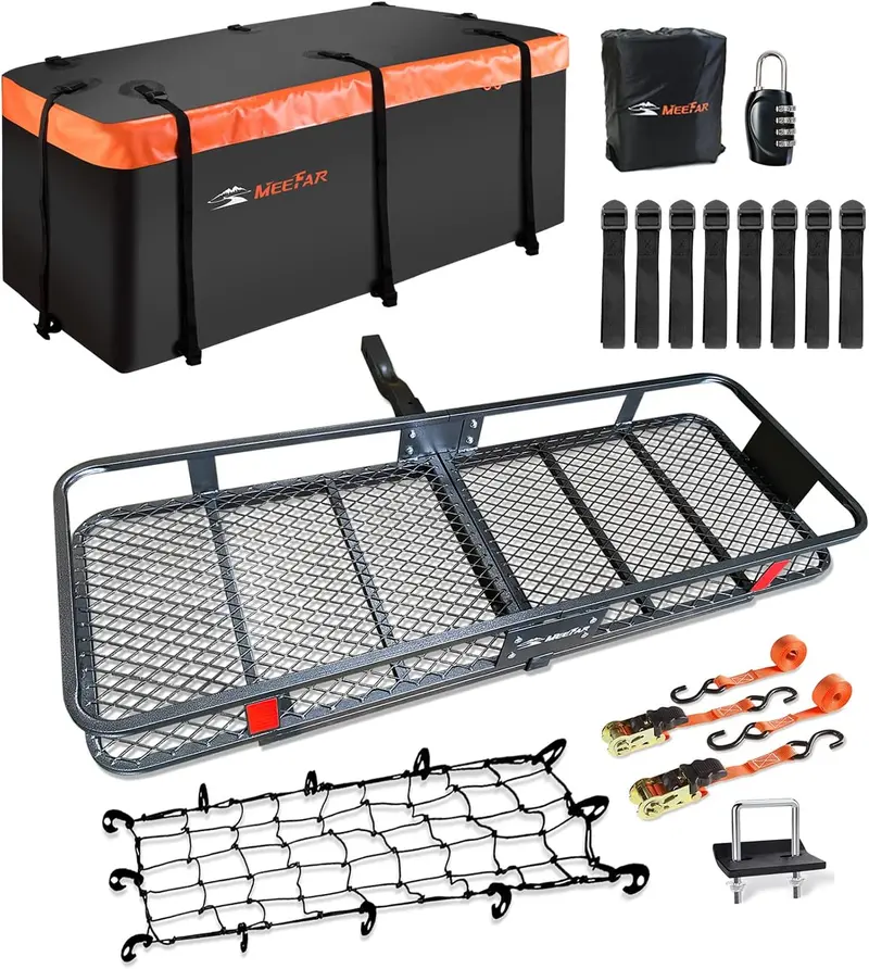 Universal Rooftop Cargo Basket with Waterproof Storage Bag & Securing Kit – 51″ x 36″ x 5″ Heavy-Duty Roof Rack Carrier