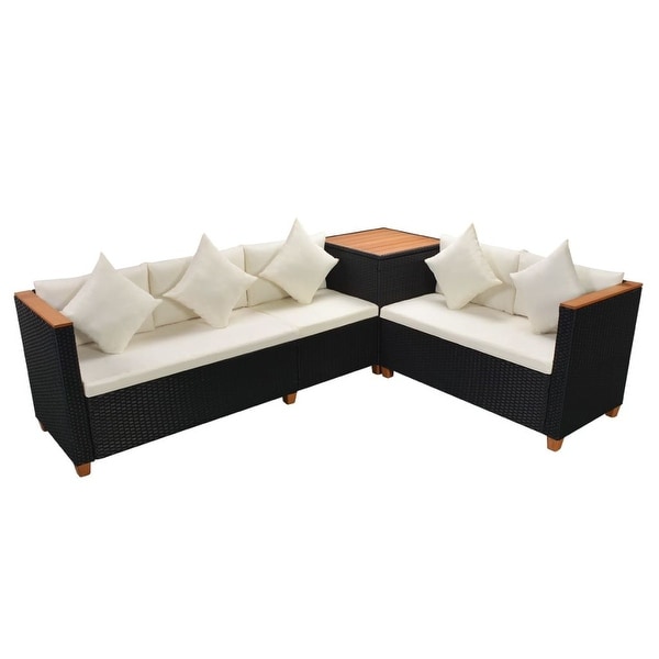 vidaXL 7 Piece Patio Lounge Set with Cushions Poly Rattan Black
