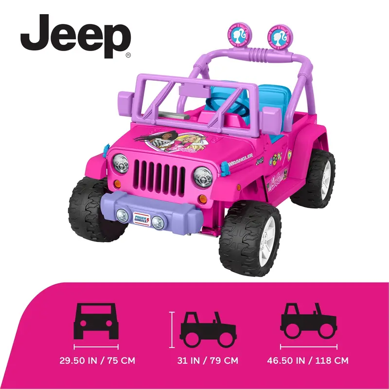 Power Wheels Barbie Jeep Wrangler – 12V Battery-Powered Ride-On, 5 MPH, Authentic Styling