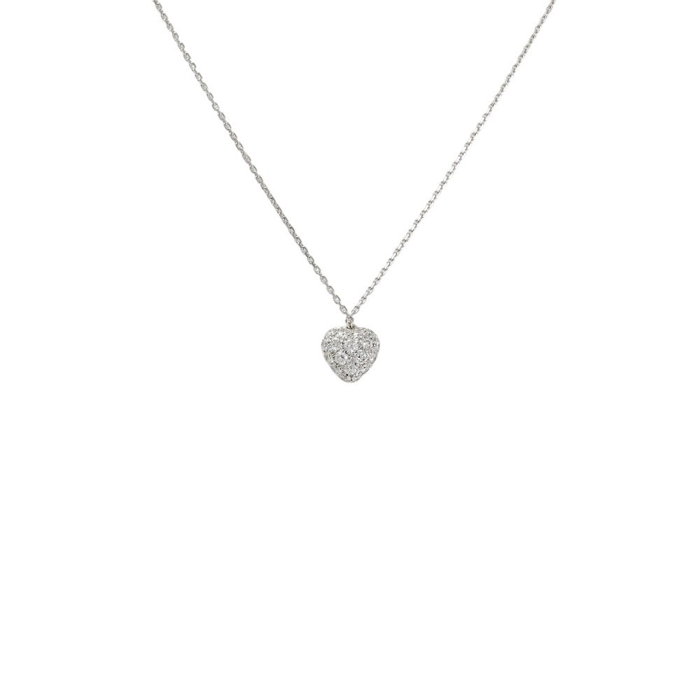 Cartier C Heart Pave Necklace 18K White Gold Diamond