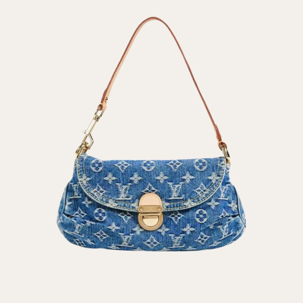 Louis Vuitton Pleaty Handbag Monogram Denim Blue 10.2 Inches M95050