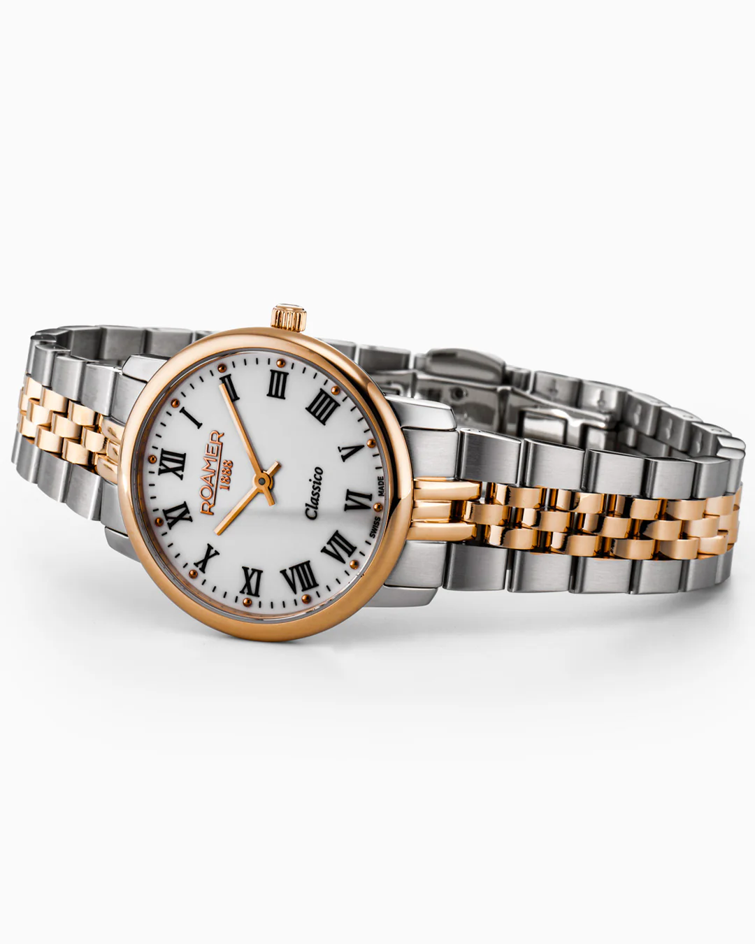 Classico Ladies 30mm Quartz Two-Hand White Dial RoseGold-Silver Tone Bracelet Sapphire glass Stainless Steel swiss watch