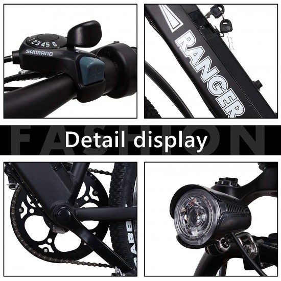 Electric Bicycle Mountain Electric Bike 6 Speed Gear with Battery LCD Display and Charger