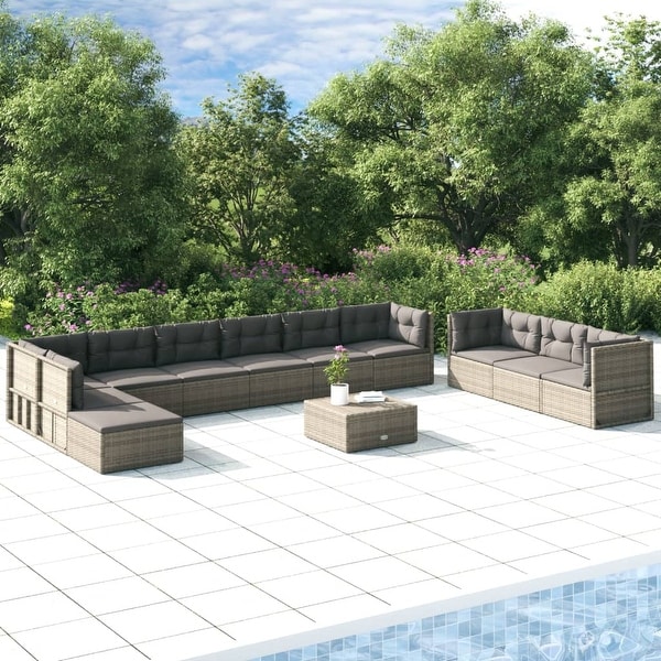 vidaXL 9 Piece Patio Lounge Set with Cushions Gray Poly Rattan