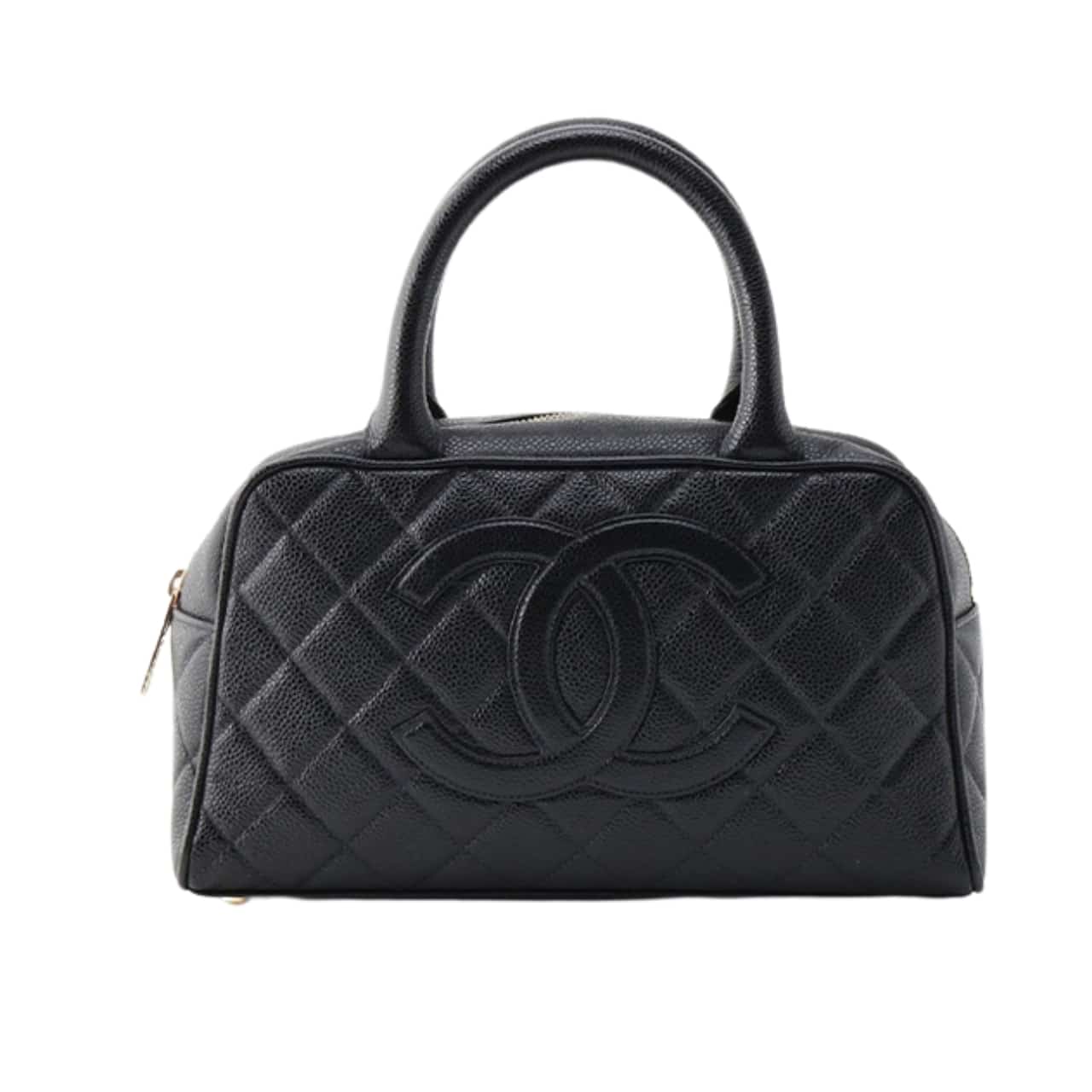 Chanel Quilted Caviar Small Bowler Satchel Black 25Cm/9.8in