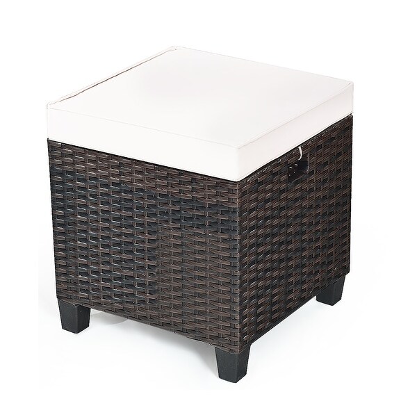 Costway 2PCS Patio Rattan Ottoman Cushioned Seat Beige