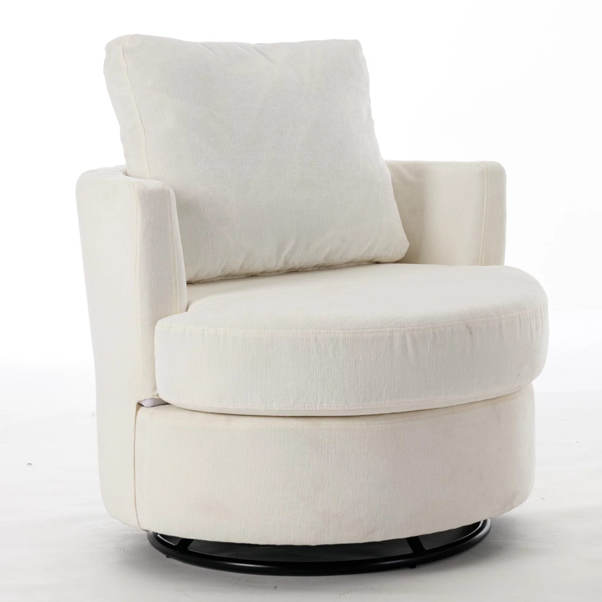 KINFFICT Swivel Barrel Chair, Upholstered Chenille Round Accent Arm Chairs, 360 Degree Swivel Single Sofa Armchair for Nursery Living Room Bedroom, Beige