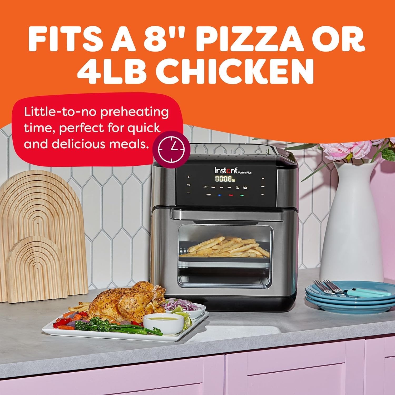 10QT Air Fryer, 7-in-1 Functions with EvenCrisp Technology that Crisps, Broils, Bakes, Roasts, Dehydrates, Reheats & Rotisseries, Includes over 100 In-App Recipes, Stainless Steel