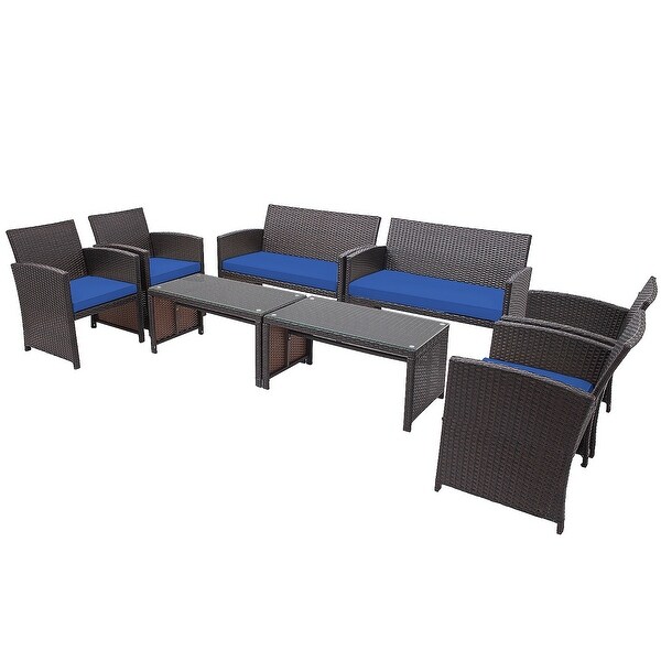 Costway 8PCS Patio Rattan Furniture Set Cushioned Chair Sofa Coffee