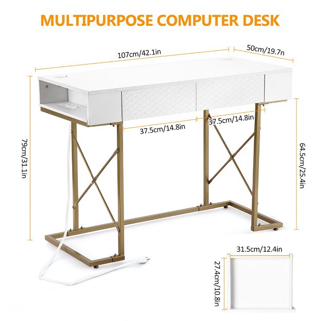 Modern Desk 42 Inch Home Office Desk Makeup Vanity Dressing Table White