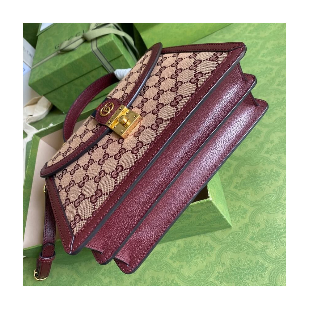 Gucci Ophidia Small Top Handle Bag With Web Burgundy