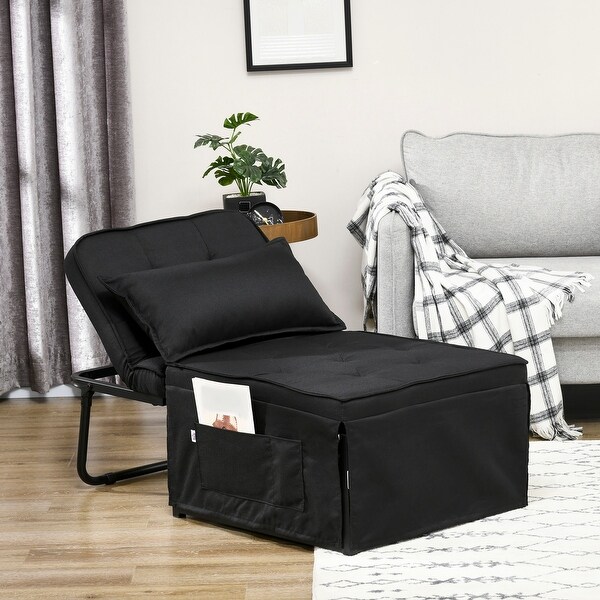 HOMCOM Ottoman Sofa Bed,4 in 1 MultiFunction Button Tufted Folding Sleeper Chair Bed with Adjustable Backrest,Black