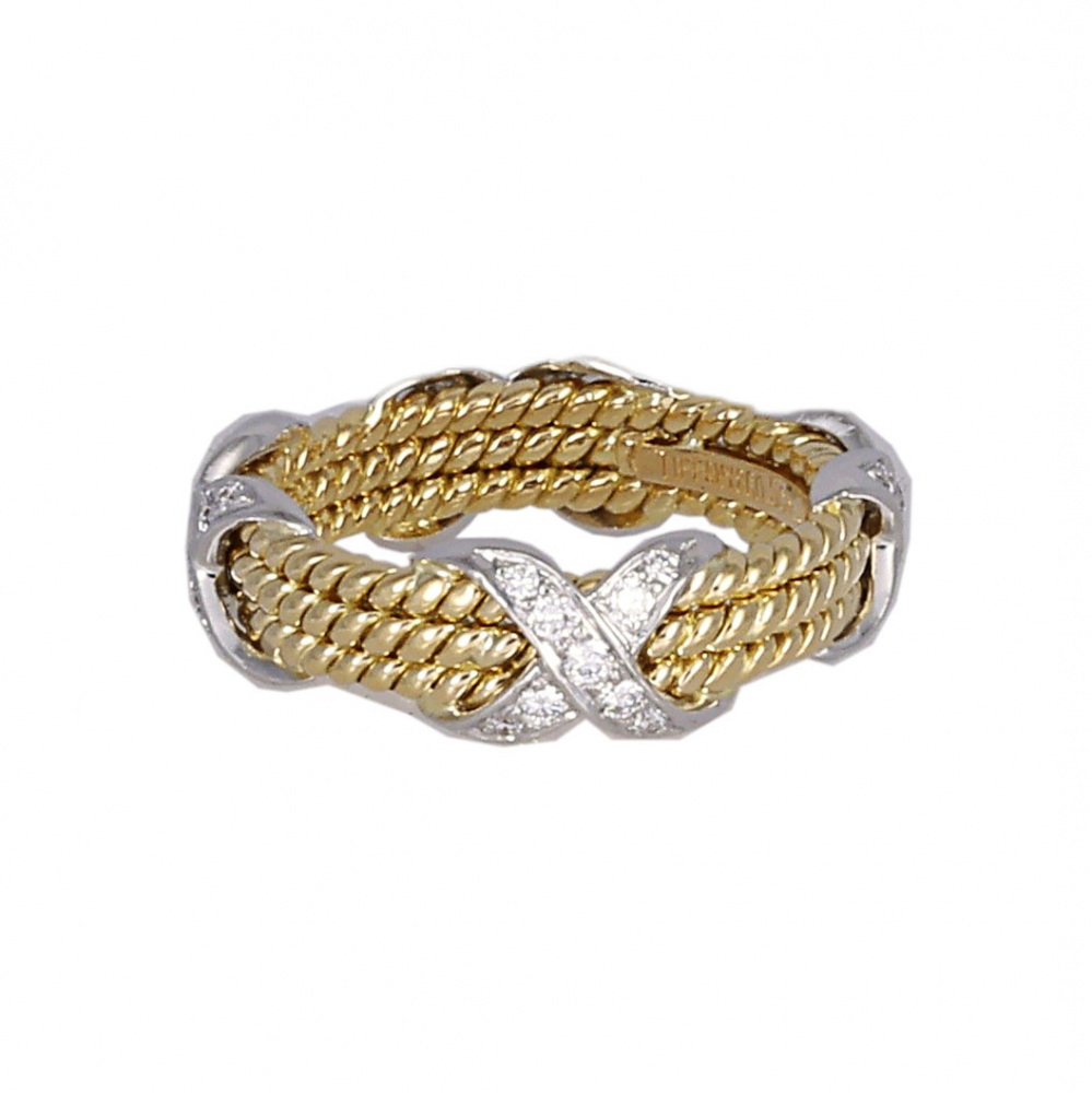 Tiffany & Co. Schlumberger 3 Low Rope Ring Platinum & 18K Yellow Gold Diamond 60110100