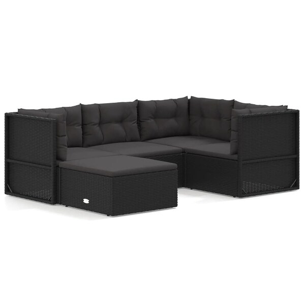 vidaXL 4 Piece Patio Lounge Set with Cushions Black Poly Rattan