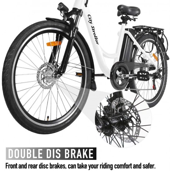 Electric Bike 350W Ebike 26” Electric Bicycle, 20MPH Adults Electric City Bike with Removable 36v12ah Battery, Professional 6 Speed Gears