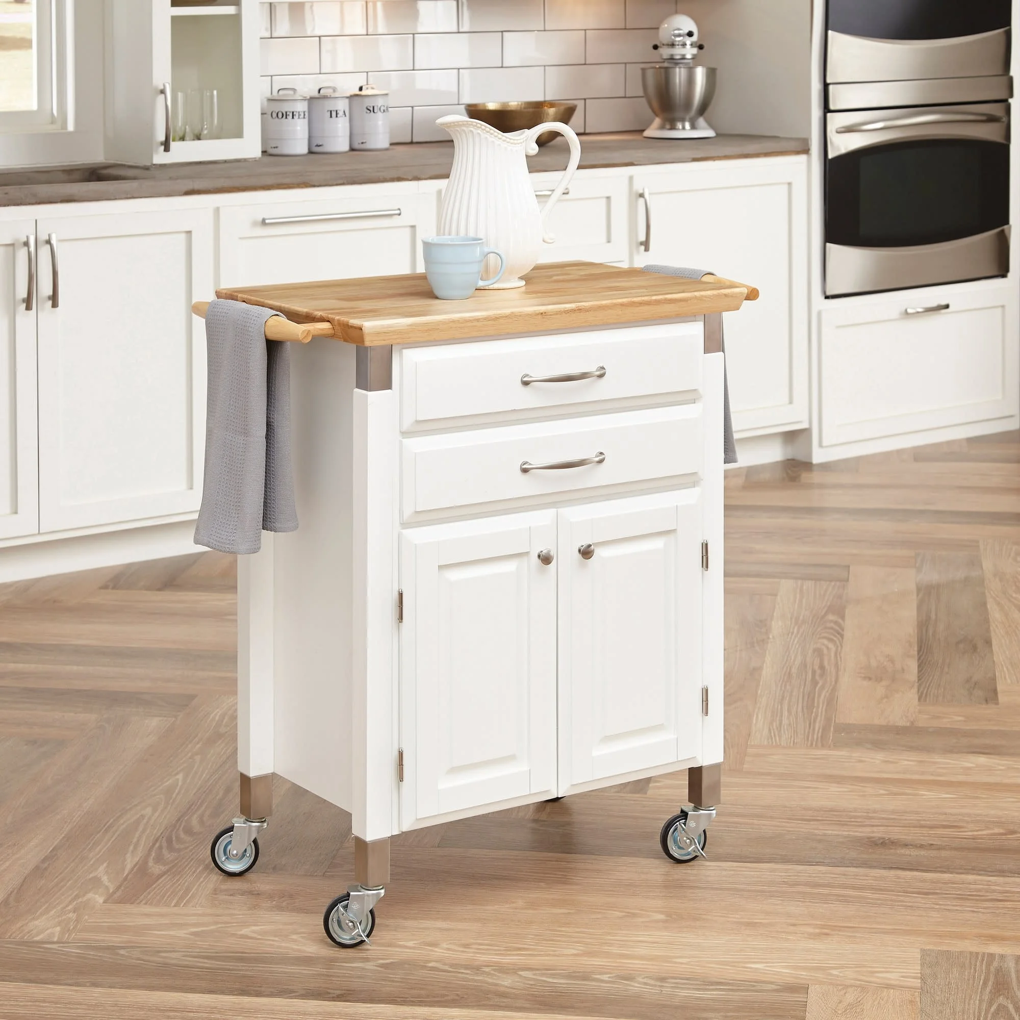 Homestyles Dolly Madison Wood Rolling Kitchen Cart in Off White