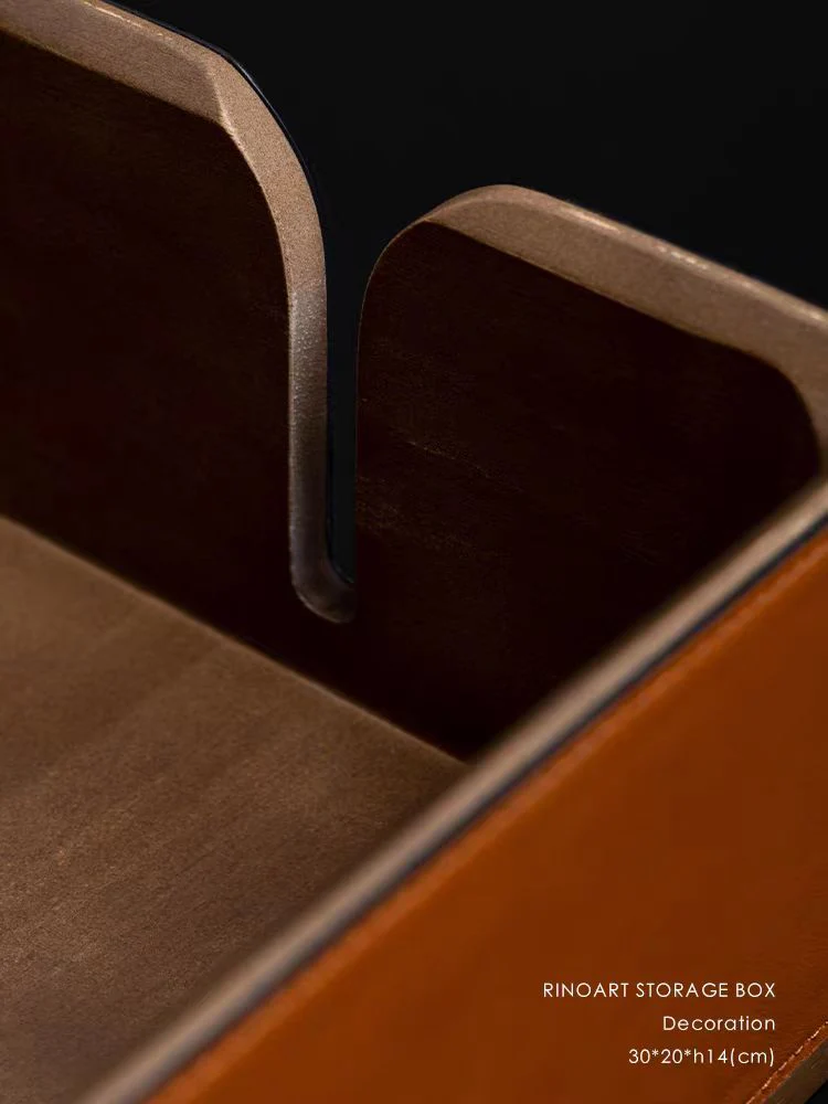 DC275 - Home Decor Hidden Plug Box! HDeco saddle leather solid wood large-capacity wire box desktop storage box