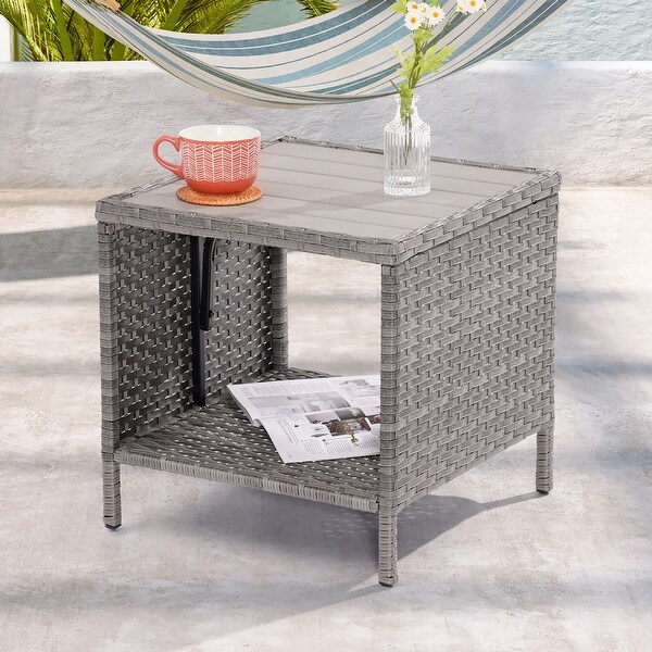 LIVOOSUN Patio HIPS Side Table,Square Coffee Table,Rattan End Table