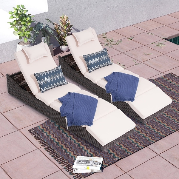 Patio Wicker Chaise Lounge Recliner Foldable Chair,w/ 5 Adjustable Back Positions and Cushion