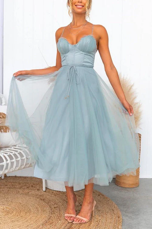 Corset Tulle Midi Dress | Elegant Formal A-LineClistos