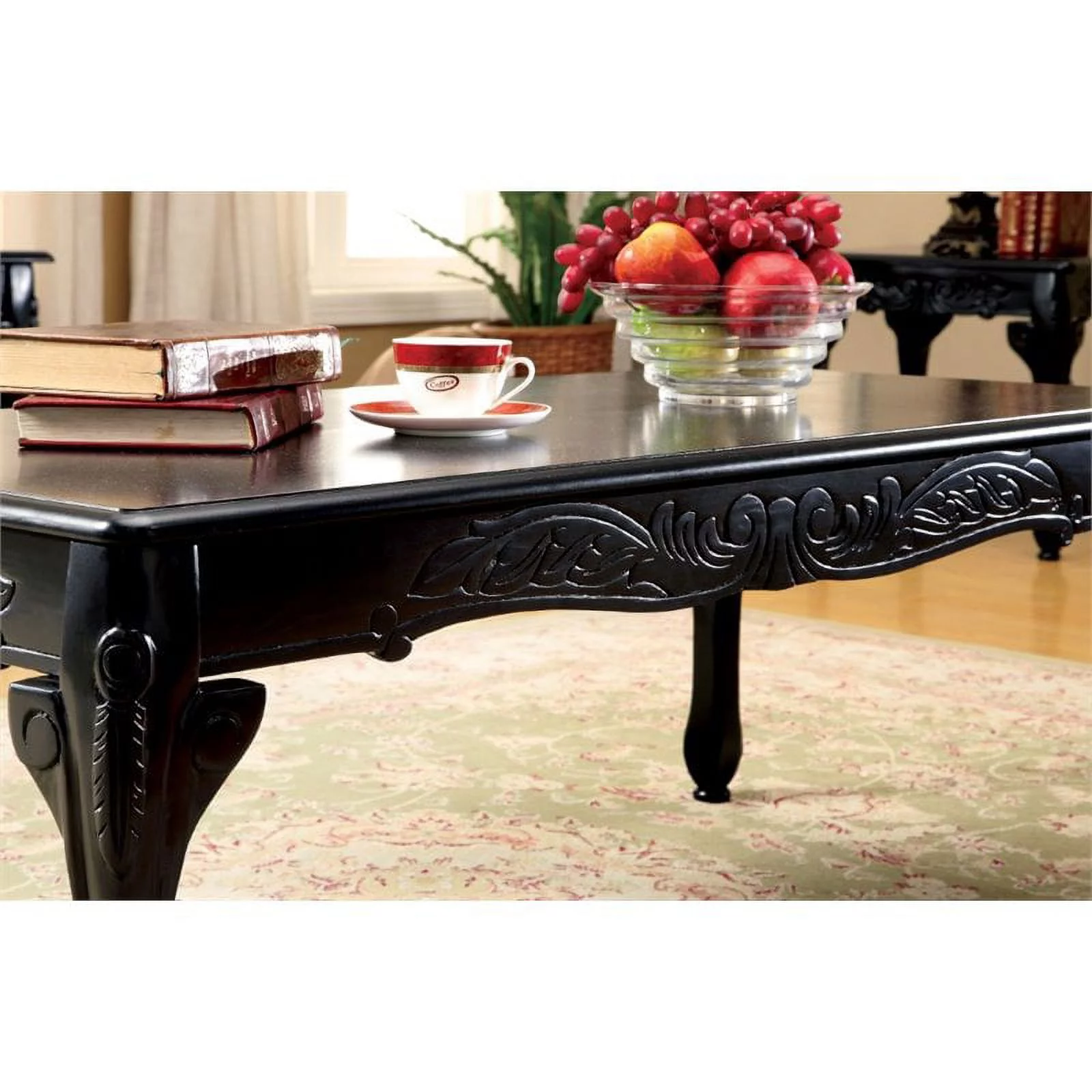 Furniture of America Alice Solid Wood 3-Piece Coffee Table Set in Black