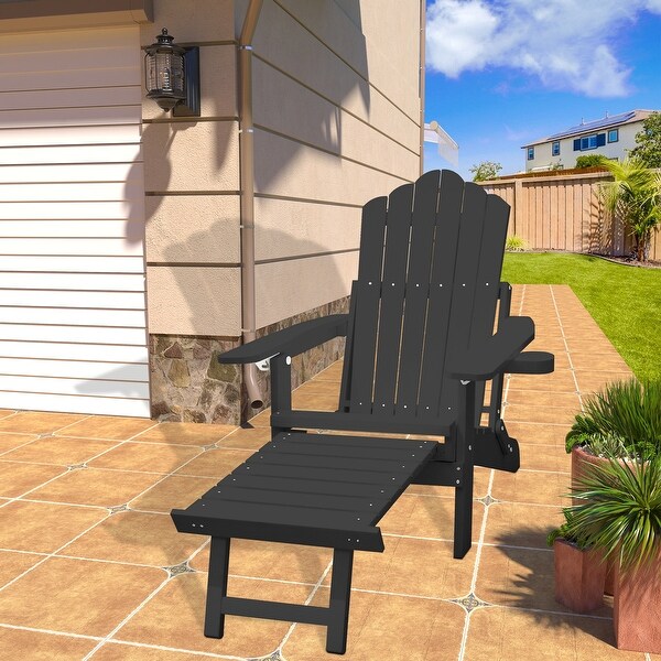 Clihome HIPS Folding Patio Adirondack Chair with Pullout Ottoman