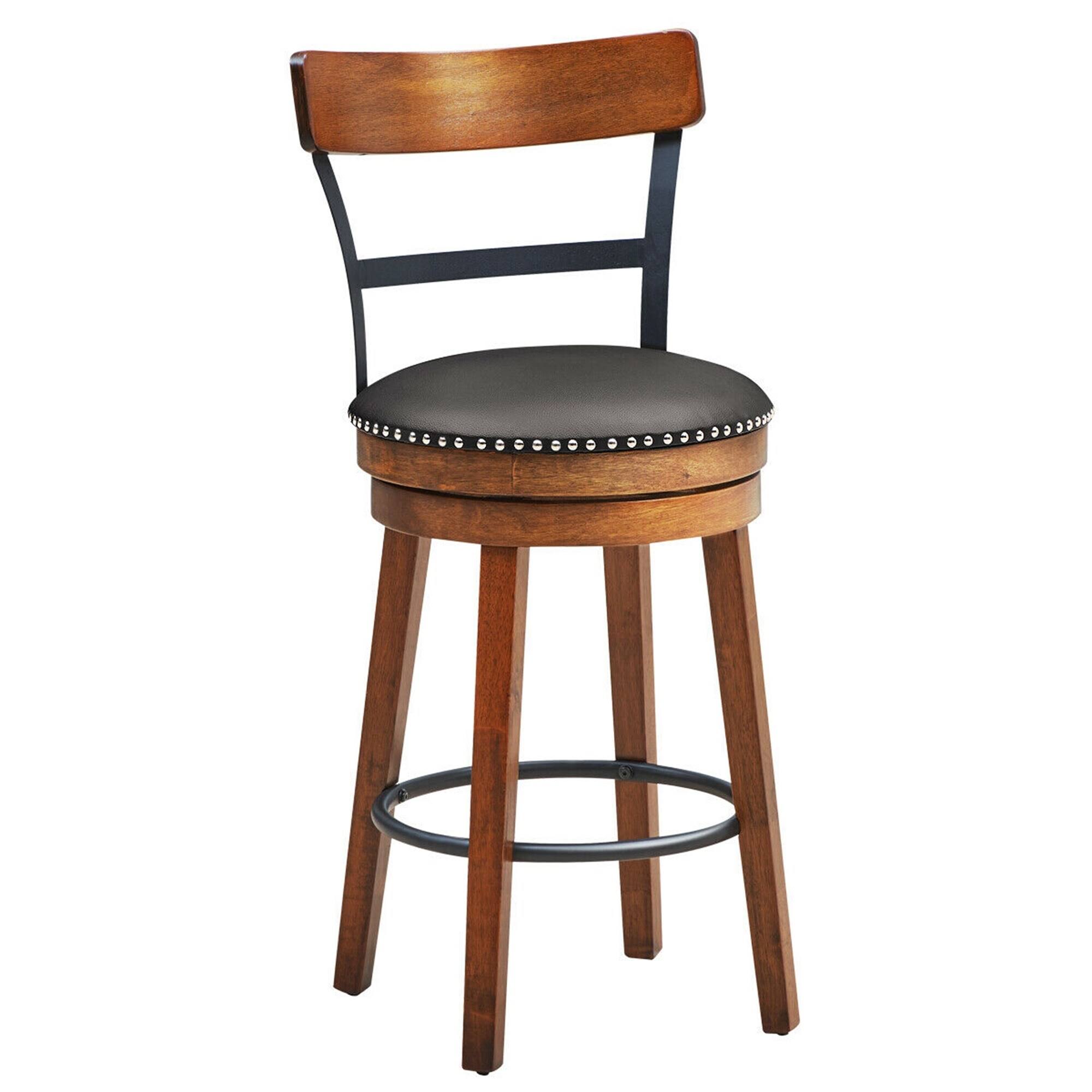 Gymax Set of 2 Barstool 25.5'' Swivel Counter Height Dining Chair with Rubber Wood Legs, Brown