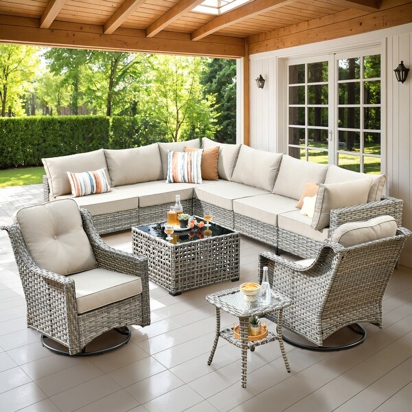 HOOOWOOO 10piece Wicker Patio Furniture Set Sectional Sofa with Swivel Chair