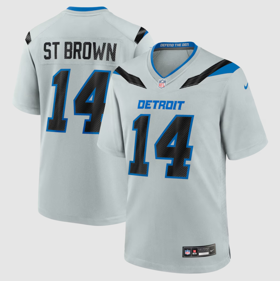 Men's Detroit Lions Amon-Ra St. Brown #14 Silver 2026 Rivalries Collection Game Jersey