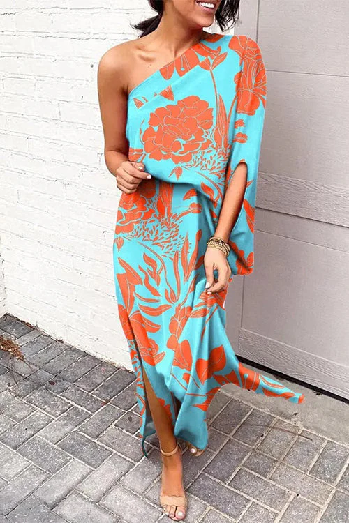 One Shoulder Maxi Dress with Side SplitClistos