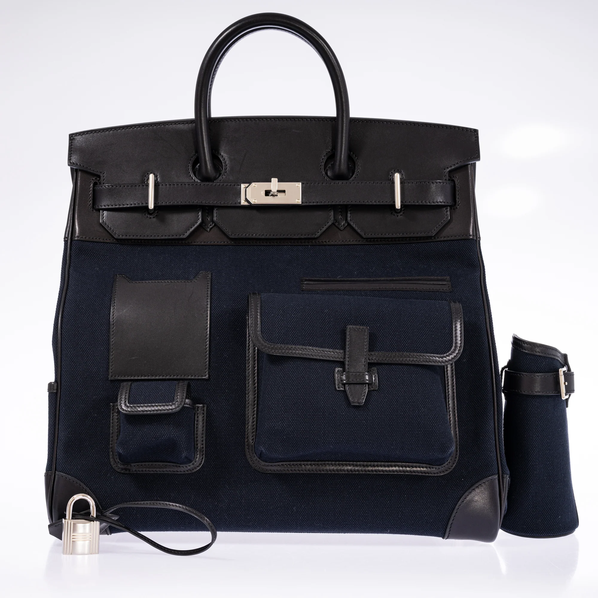 Hermès Cargo HAC Hermès Bleu Marine Toile & Black Box Calf Cargo