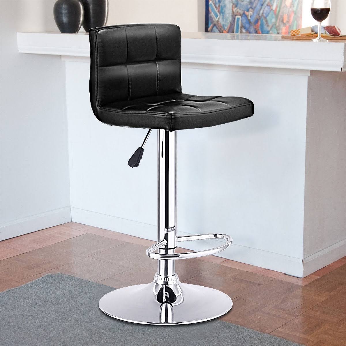Costway 1 PC Bar Stool Swivel Adjustable PU Leather Barstools Bistro Pub Chair-Black