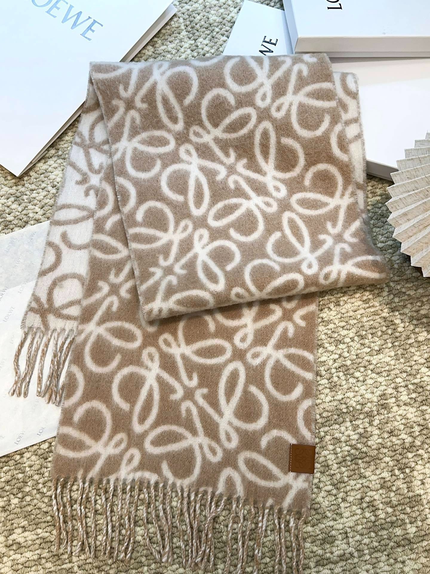 Loewe Mohair Scarf Anagram Beige For Women 186cm