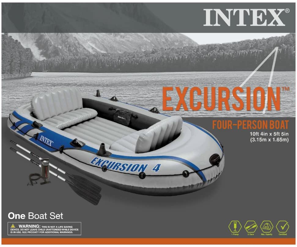 Intex Excursion 4-Person Inflatable Boat Set with Aluminum Oars and High Output Air Pump?? Last Day For Clearance
