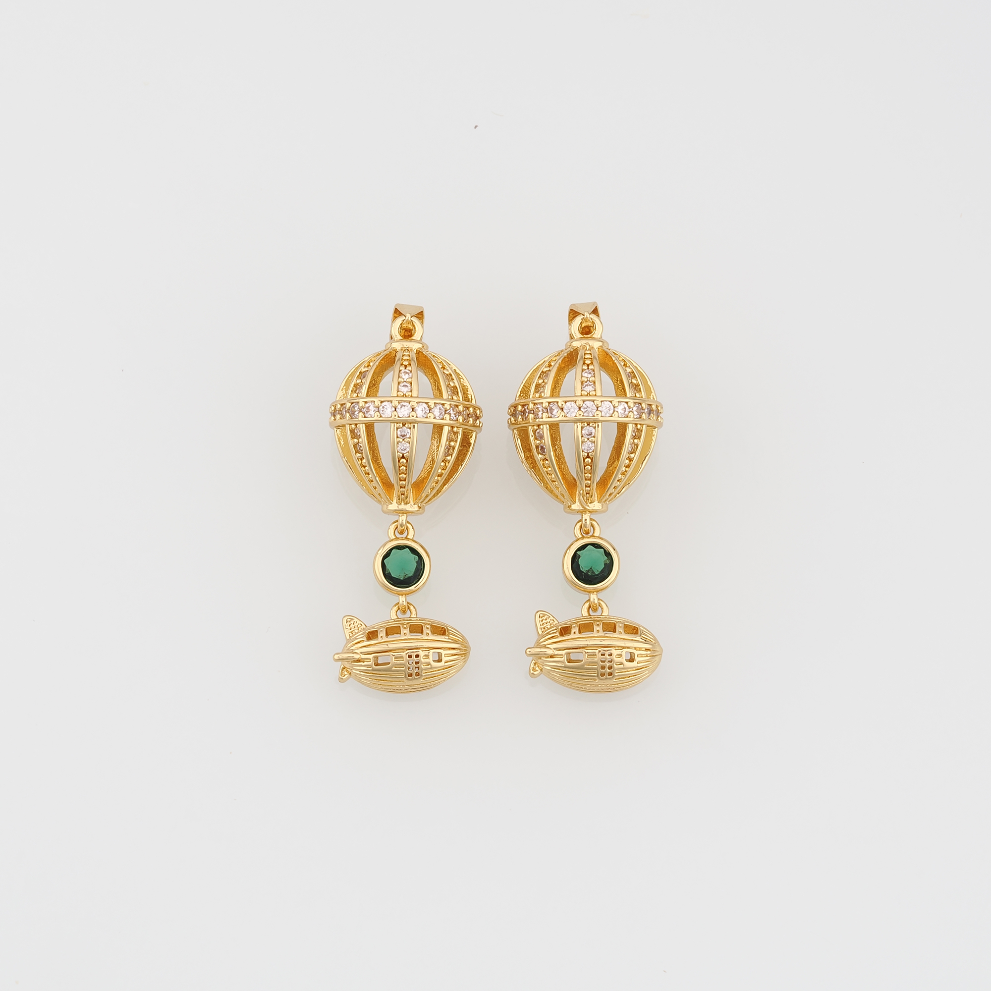 18K Gold Filled Airship Pendant,CZ Micro Pave Airship Charm Earrings Necklace for DIY Jewelry Making Supply