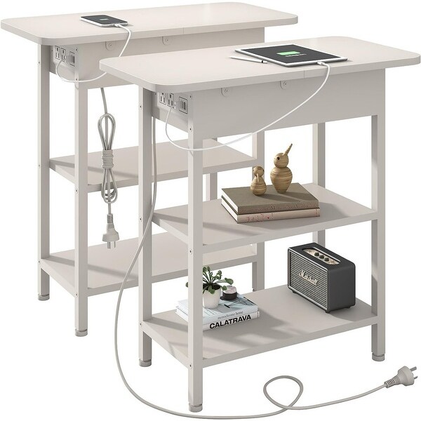 Set of 2 Flip Top Narrow Side Table,Nightstands,End Tables White