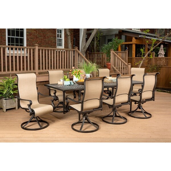 Hanover Brigantine 9Piece Outdoor Patio Dining Set with an Expandable Cast Top Aluminum Table and 8 Sling Swivel Rockers
