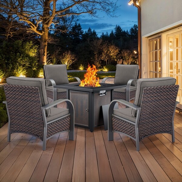 4 Outdoor Patio Chair with Fire Pit Table