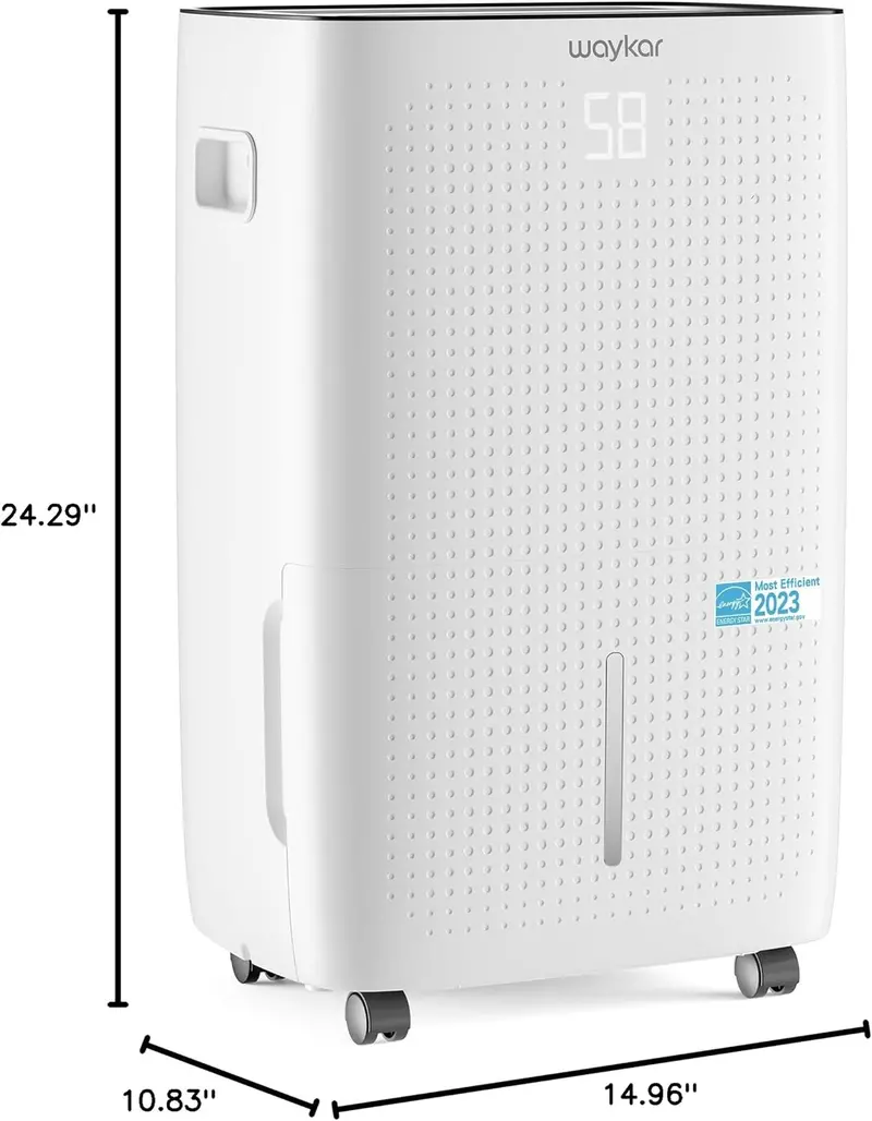 Waykar High-Capacity Dehumidifier – 2,000 Sq. Ft. Coverage with Manual/Auto Drain Options and 0.66-Gallon Removable Tank