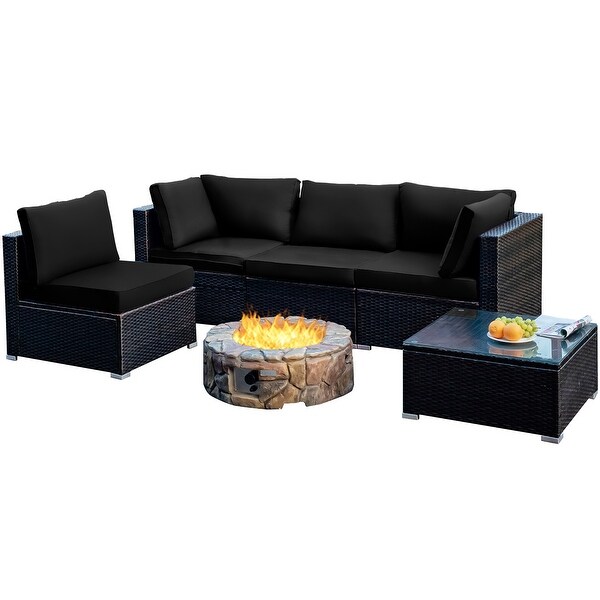 Costway 5PCS Patio Rattan Furniture Set Cushioned Sofa and Chair Coffee