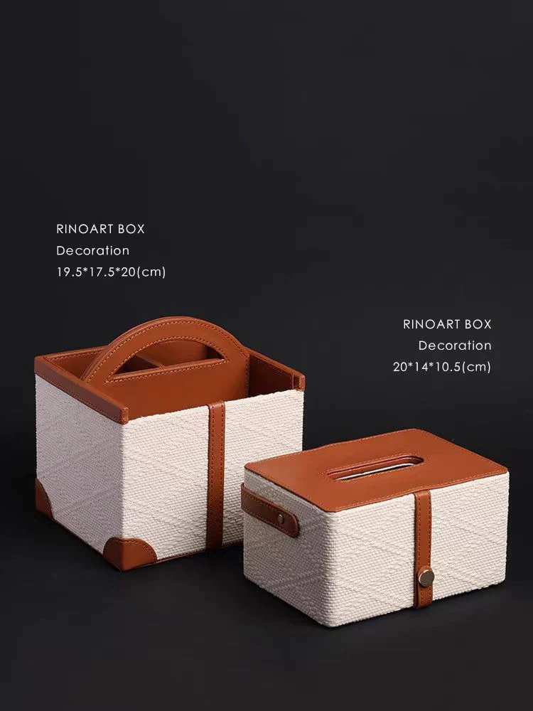 DC225 (Set) - Loro Piana antique white pearl embossed leather tissue box / TV remote control living room entrance